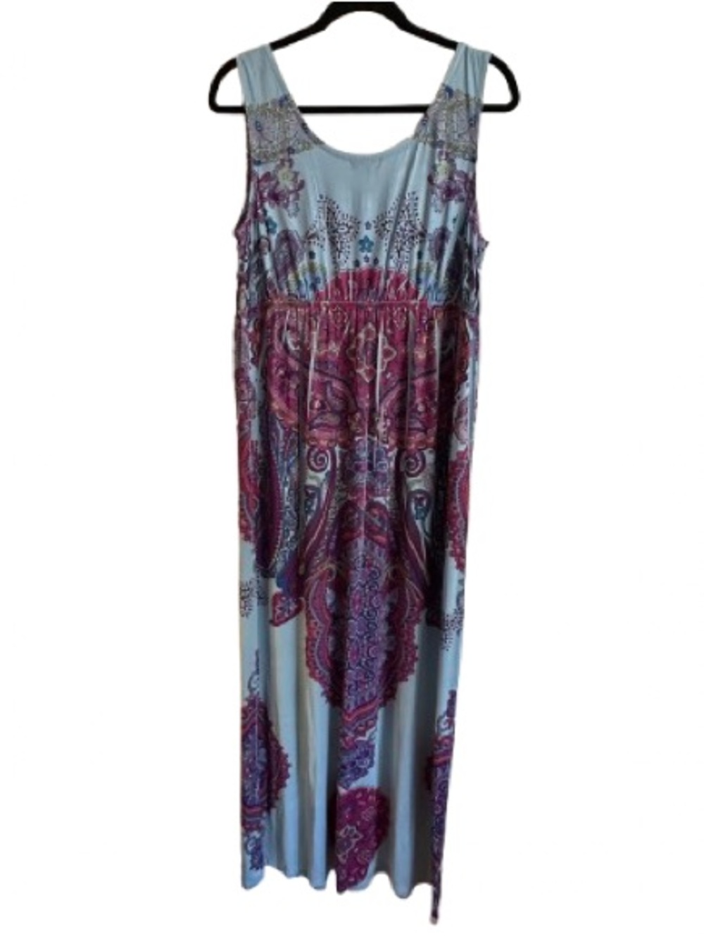 ONE WORLD Light Blue Maxi Dress with Purple Paisley Print - Picture 3 of 3